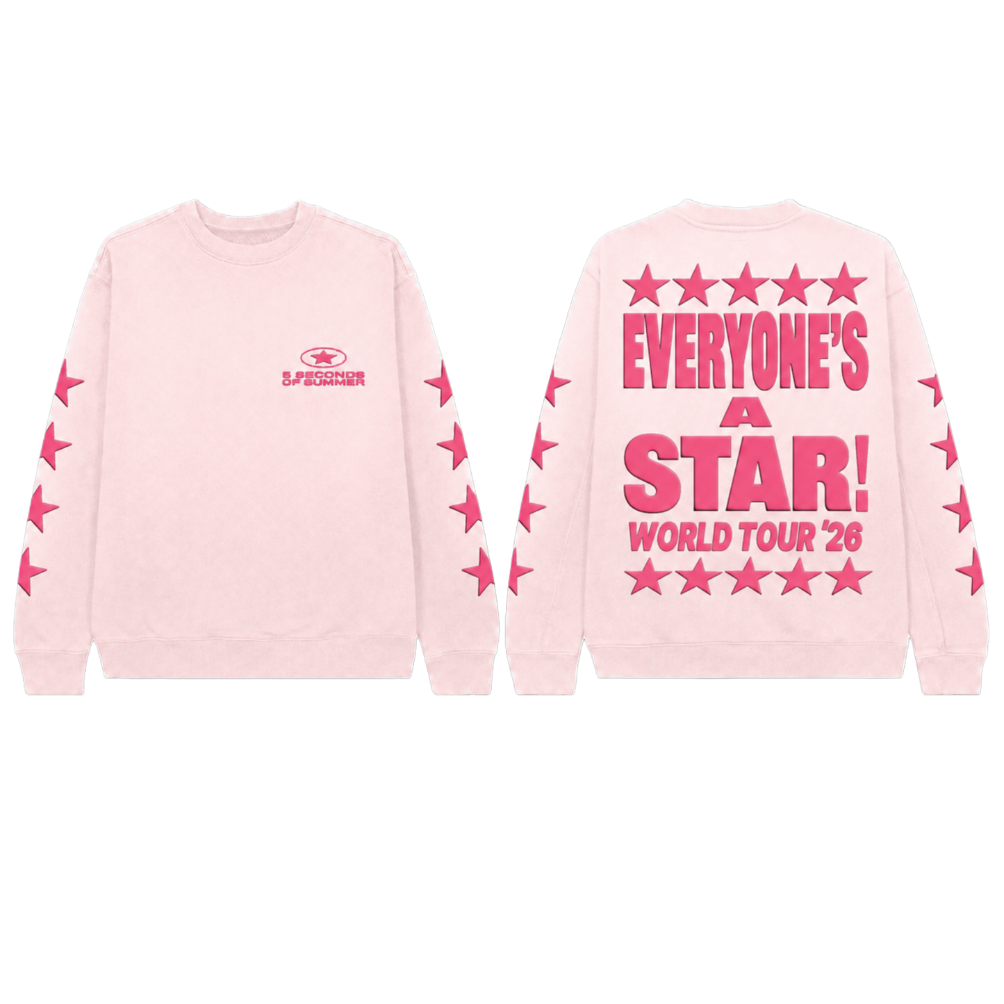 5 Seconds of Summer Crewneck feature Everyone's a Star! graphics printed on the front, back and sleeves.