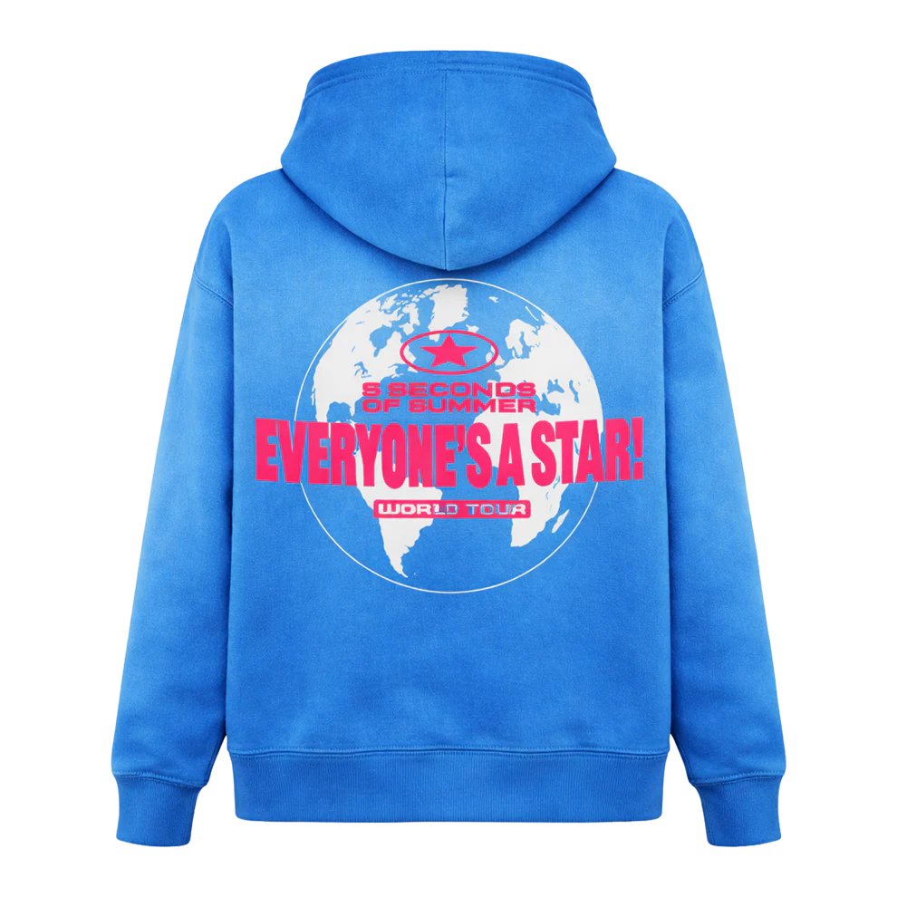 Blue hoodie with '5 Seconds of Summer' design on the back