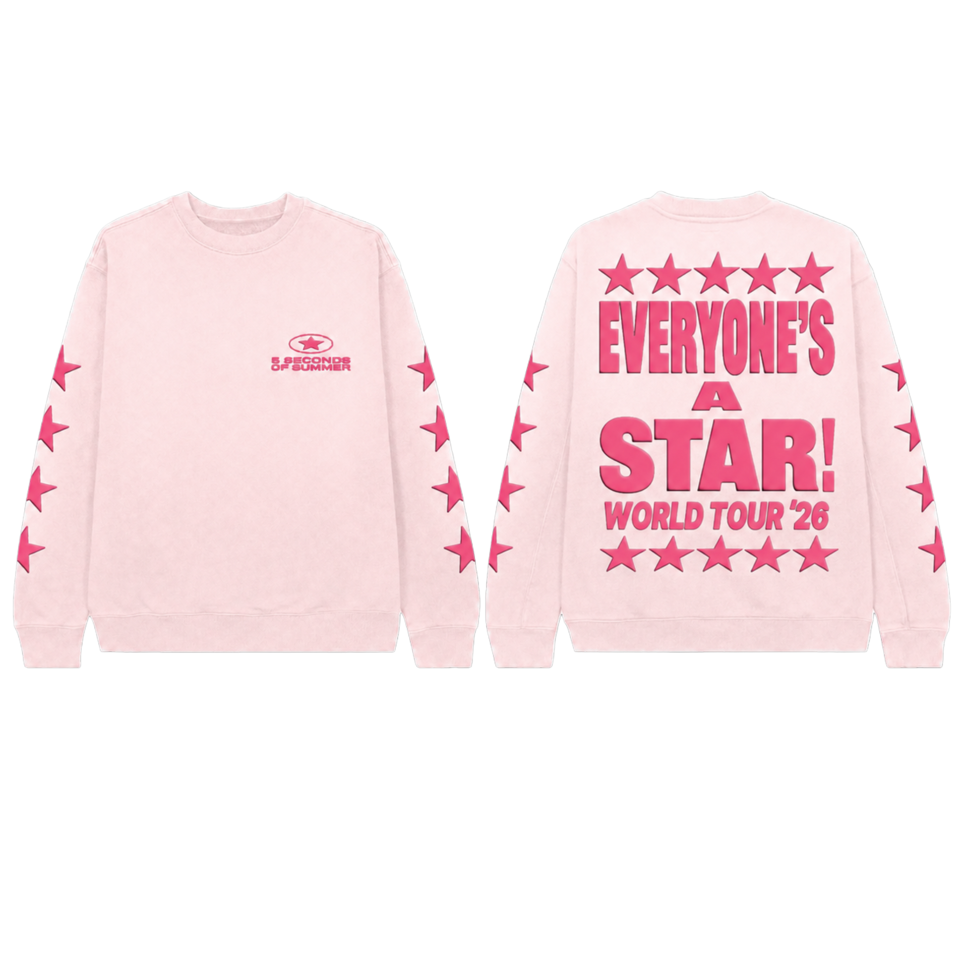 5 Seconds of Summer Crewneck feature Everyone's a Star! graphics printed on the front, back and sleeves.