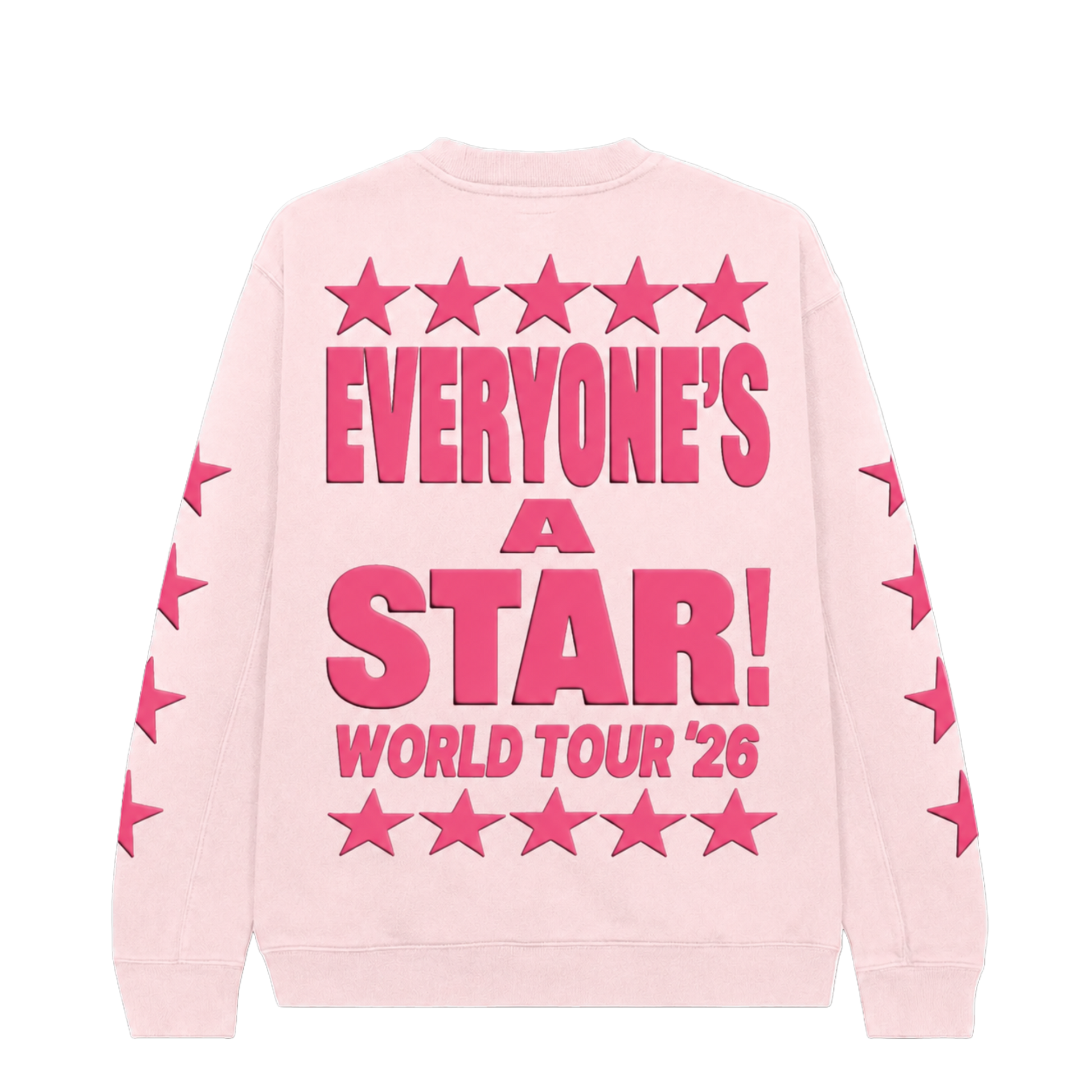 pink five seconds of summer "Everyone's a Star! World Tour '26" crewneck with stars printed on it.