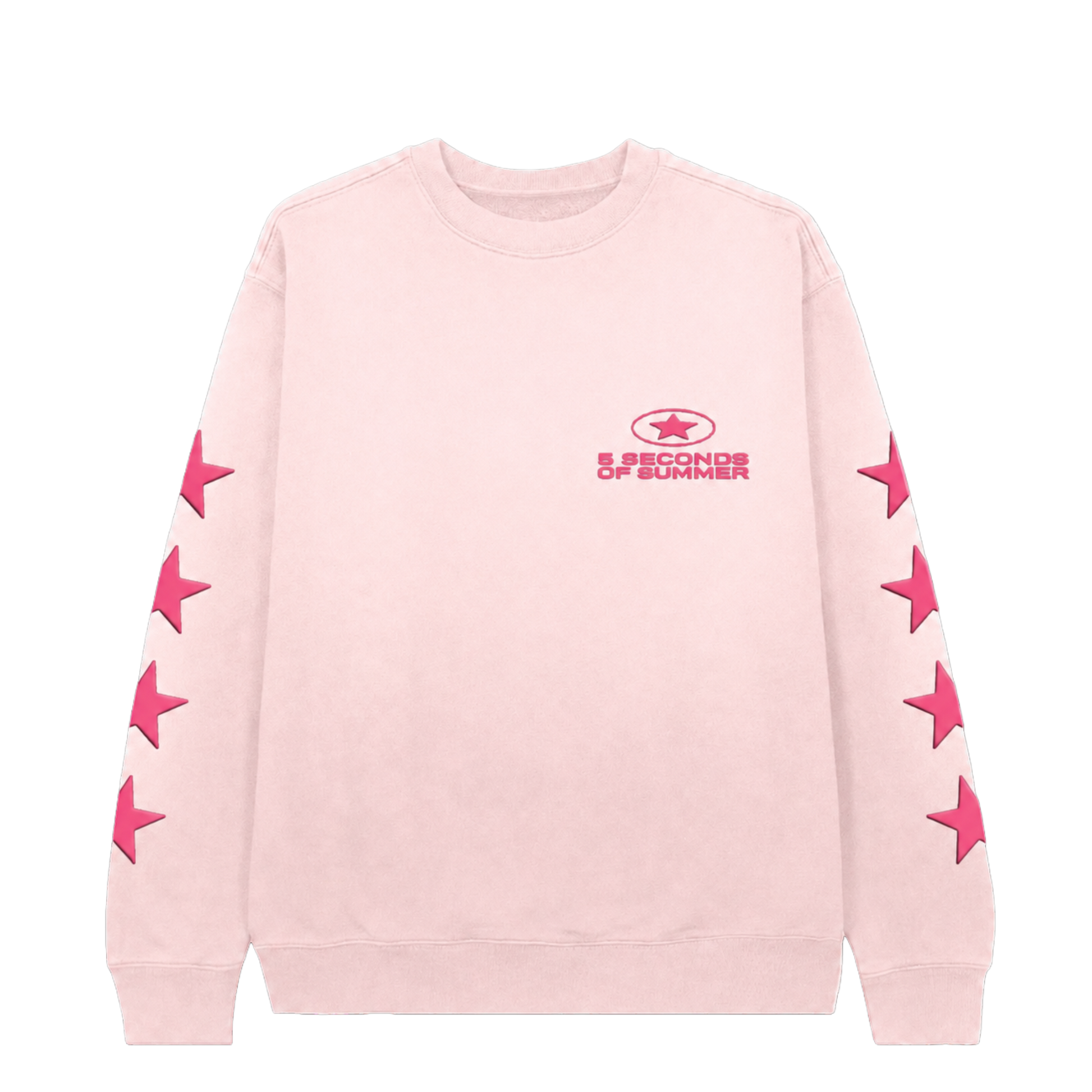 Five Seconds of Summer Pink Crewneck with stars on the sleeves.