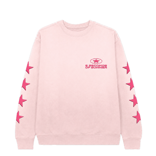 Five Seconds of Summer Pink Crewneck with stars on the sleeves.