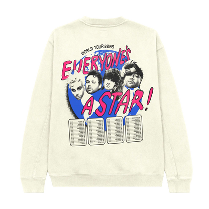 Sweatshirt with graphic design and text on a white background