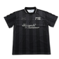 A black and dark gray vertically striped short-sleeve soccer jersey with white text reading 'Everyone's A STAR' and '5 Seconds of Summer' on the front, displayed against a plain white background.