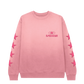 Pink sweatshirt with star designs on sleeves and logo on chest against a white background