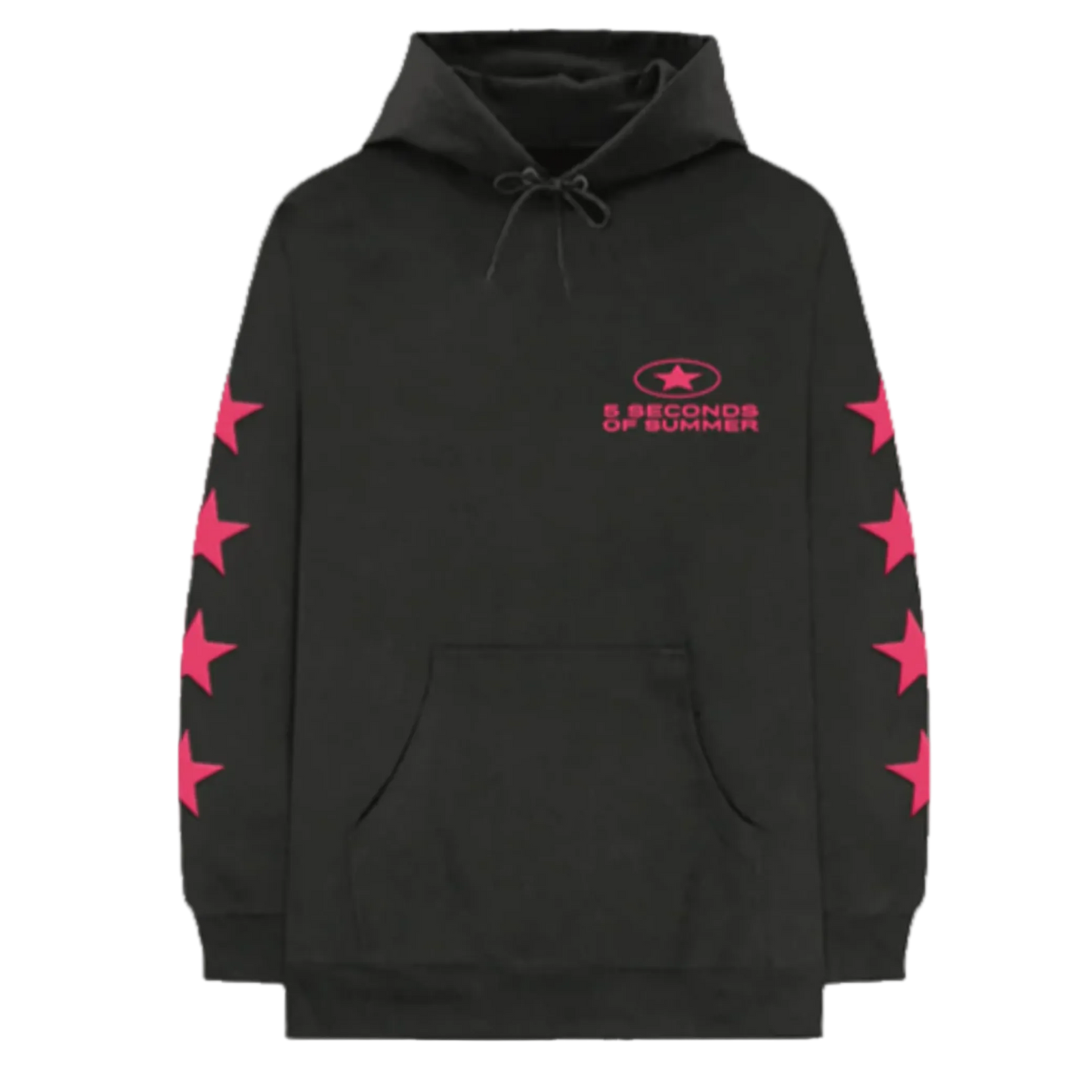 Black hoodie with pink star patterns and '5 Seconds of Summer' logo on a white background