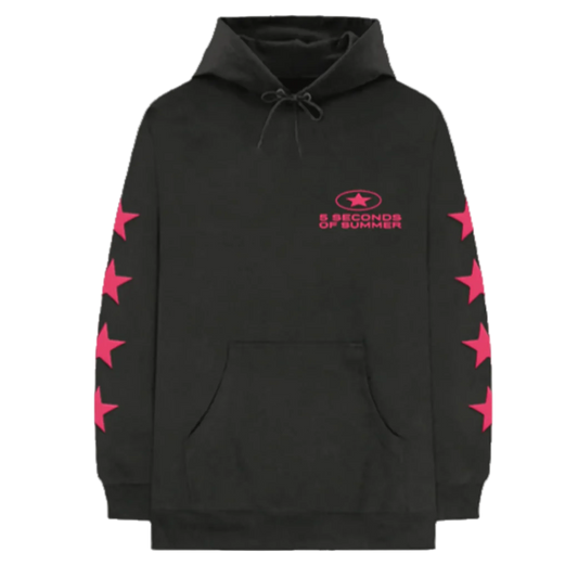 Black hoodie with pink star patterns and '5 Seconds of Summer' logo on a white background