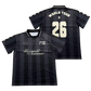 Black and dark gray vertically striped soccer jerseys showing both front and back views. The front features 'Seconds of Summer' in white script, a circular crest, and 'EXCELLENCE A STAR' on the chest.