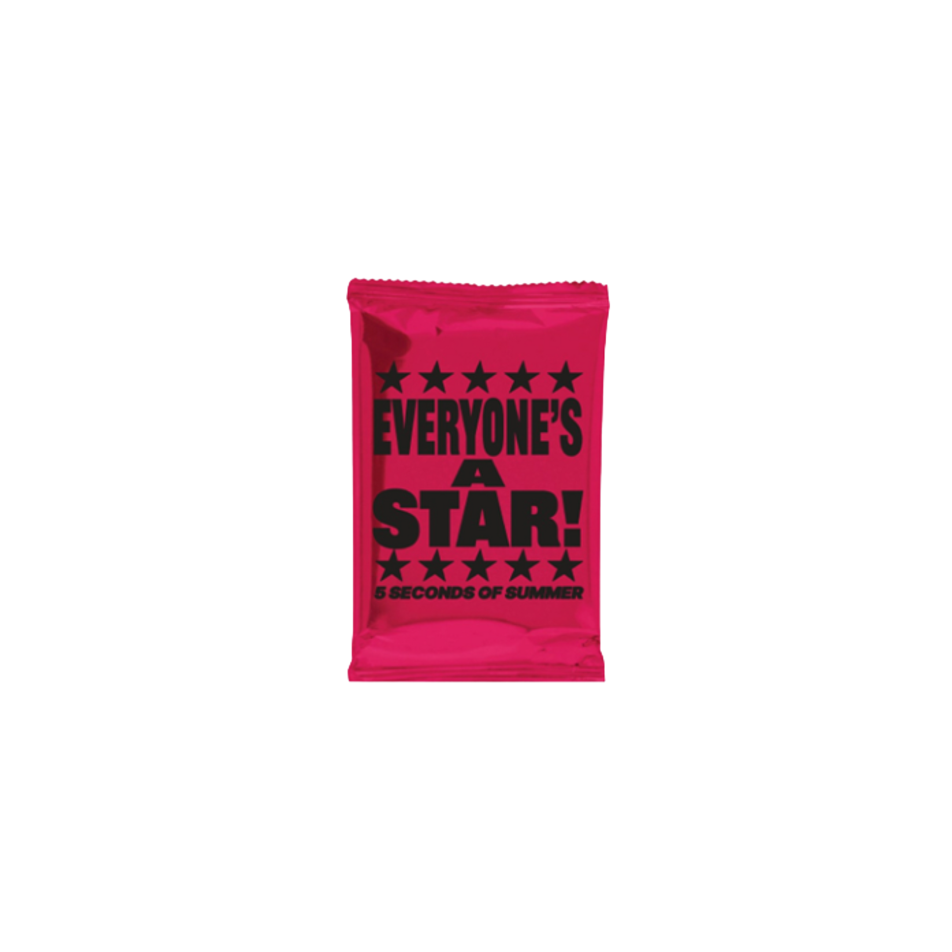Pink pouch with 'Everyone's a Star!' text and star graphics on a white background