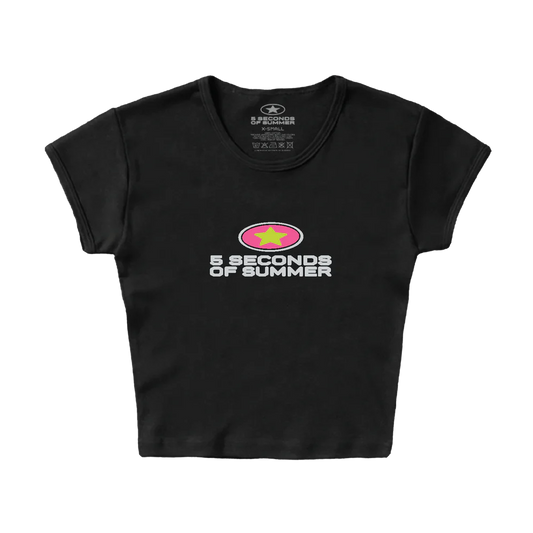 Black t-shirt with '5 Seconds of Summer' logo on a white background