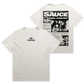 A white short-sleeve t-shirt shown from both the front and back. The front features a small black graphic on the left chest with a star and the text 'J.