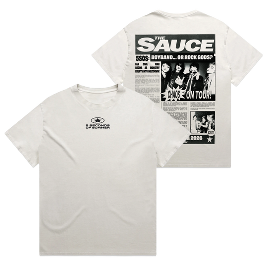 A white short-sleeve t-shirt shown from both the front and back. The front features a small black graphic on the left chest with a star and the text 'J.